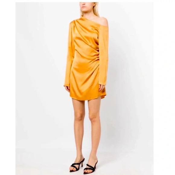 A.L.C Jamie satin drape mini dress in golden tan color - Picture 1 of 16